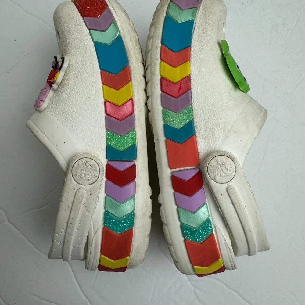 CROCS Girl's Sandals Flip Flop Clogs White Rainbow Size C7